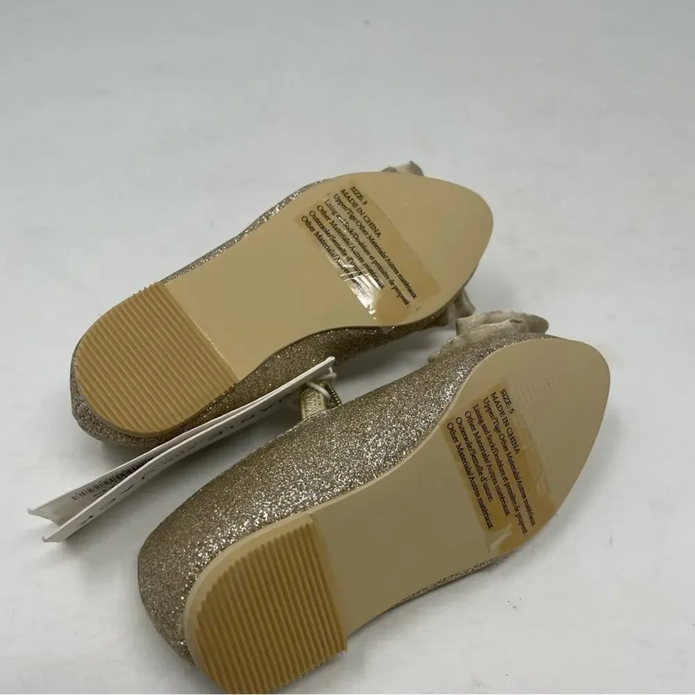 Janie & Jack Gold Sparkle Bow Ballet Flats NWT 5